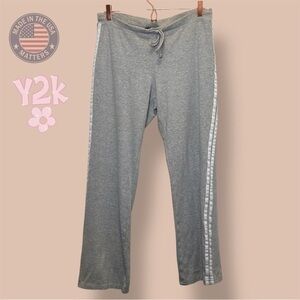 Y2K Cotton Striped Sweatpants Drawstring Waist Large